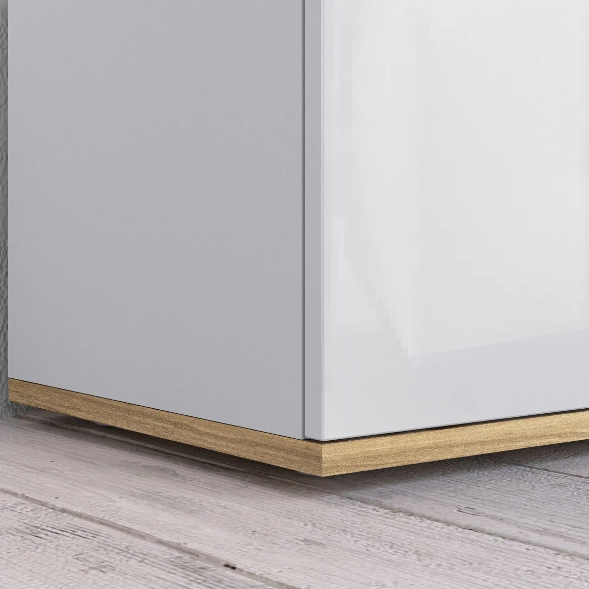 Credenza Bianco Lucido Marrone Rovere 7 Ripiani Apertura Battente 200x35x70h cm, 5 Ante Made in Italy - Cordele