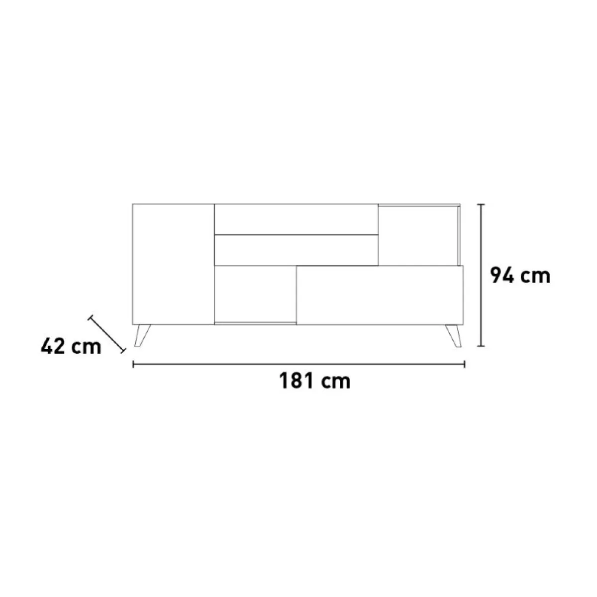 Madie|Credenze > Dmora Credenza 2 Ripiani 3 Cassetti 181x44x84h cm, 4 Vani - Busi Bianco Lucido
