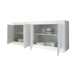 Credenza Bianco Lucido 2 Ripiani 4 Vani 207x43x86h cm, 4 Ante - Poli