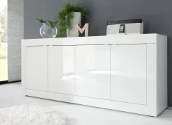 Credenza Bianco Lucido 2 Ripiani 4 Vani 207x43x86h cm, 4 Ante - Poli
