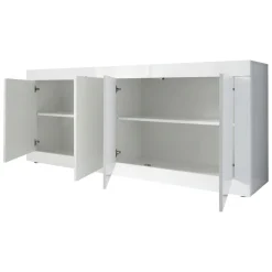 Credenza Bianco Lucido 2 Ripiani 4 Vani 207x43x86h cm, 4 Ante - Poli
