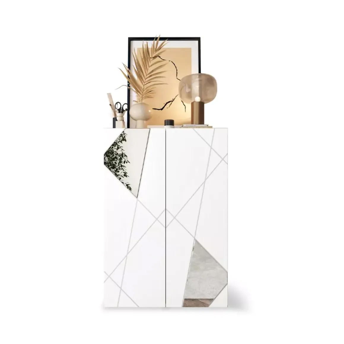 Credenza Bianco Lucido 4 Ripiani 5 Vani 78x36x115.5h cm, 2 Ante - Itala