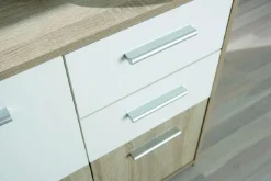 Madie|Credenze > Dmora Credenza Bianco Marrone Quercia 2 Cassetti Apertura Battente 77x30x77h cm, 3 Ante - Piglio Marrone, Bianco Quercia