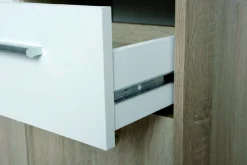 Madie|Credenze > Dmora Credenza Bianco Marrone Quercia 2 Cassetti Apertura Battente 77x30x77h cm, 3 Ante - Piglio Marrone, Bianco Quercia