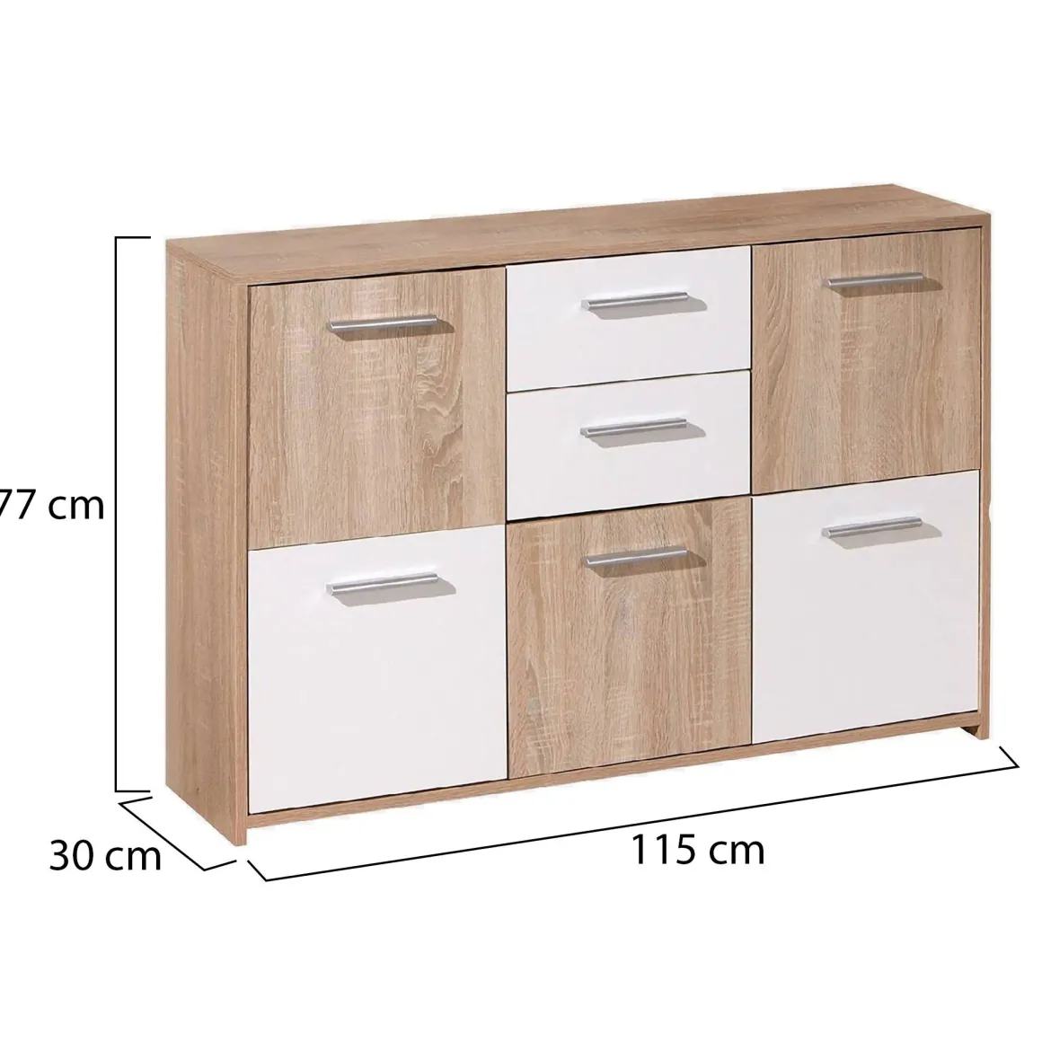 Madie|Credenze > Dmora Credenza Bianco Marrone Quercia Apertura Battente 6 Ante 77x30x115h cm, 6 Vani - Dresano Marrone Quercia, Bianco