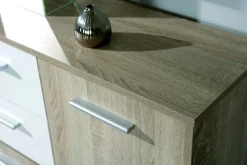 Madie|Credenze > Dmora Credenza Bianco Marrone Quercia Apertura Battente 6 Ante 77x30x115h cm, 6 Vani - Dresano Marrone Quercia, Bianco