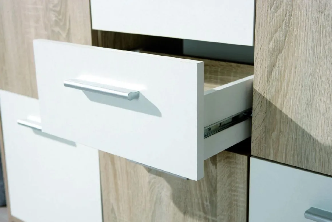 Madie|Credenze > Dmora Credenza Bianco Marrone Quercia Apertura Battente 6 Ante 77x30x115h cm, 6 Vani - Dresano Marrone Quercia, Bianco