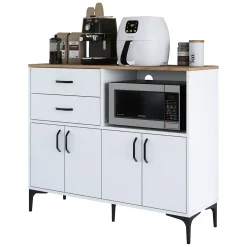 Credenza Bianco Marrone Rovere 2 Cassetti 2 Ripiani 120x40x99h cm, Apertura Battente, Scorrevole - Cavriana