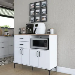 Credenza Bianco Marrone Rovere 2 Cassetti 2 Ripiani 120x40x99h cm, Apertura Battente, Scorrevole - Cavriana