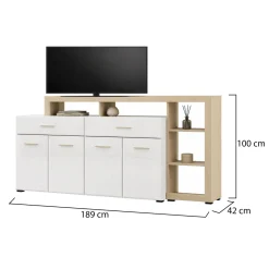 Madie|Credenze > Dmora Credenza Bianco Marrone Rovere 2 Ripiani 3 Ante 40x150x78h cm, con Piedini - Caribou Marrone, Bianco Rovere