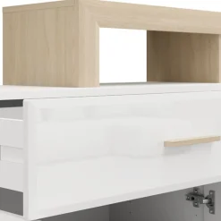Madie|Credenze > Dmora Credenza Bianco Marrone Rovere 2 Ripiani 3 Ante 40x150x78h cm, con Piedini - Caribou Marrone, Bianco Rovere