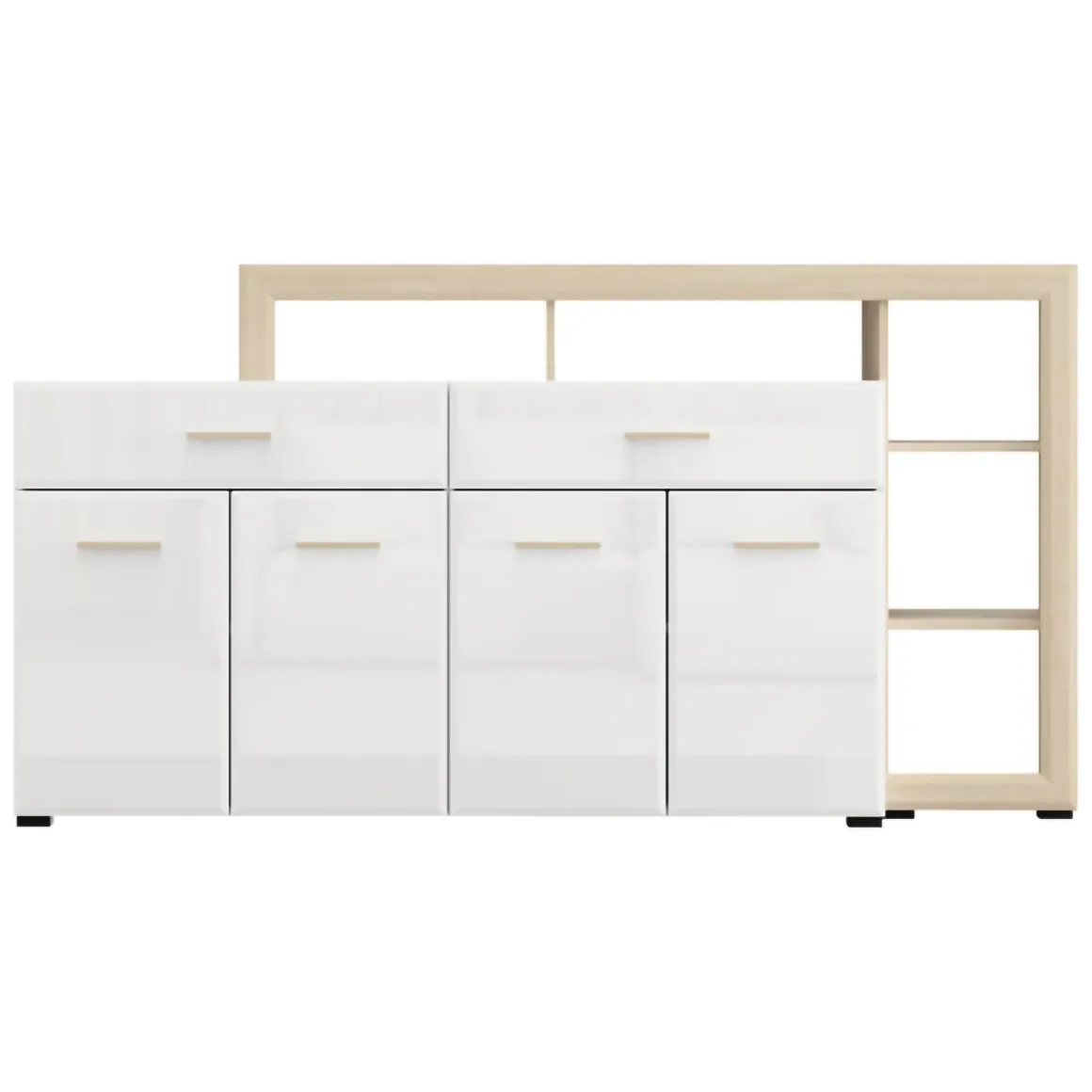 Madie|Credenze > Dmora Credenza Bianco Marrone Rovere 2 Ripiani 3 Ante 40x150x78h cm, con Piedini - Caribou Marrone, Bianco Rovere