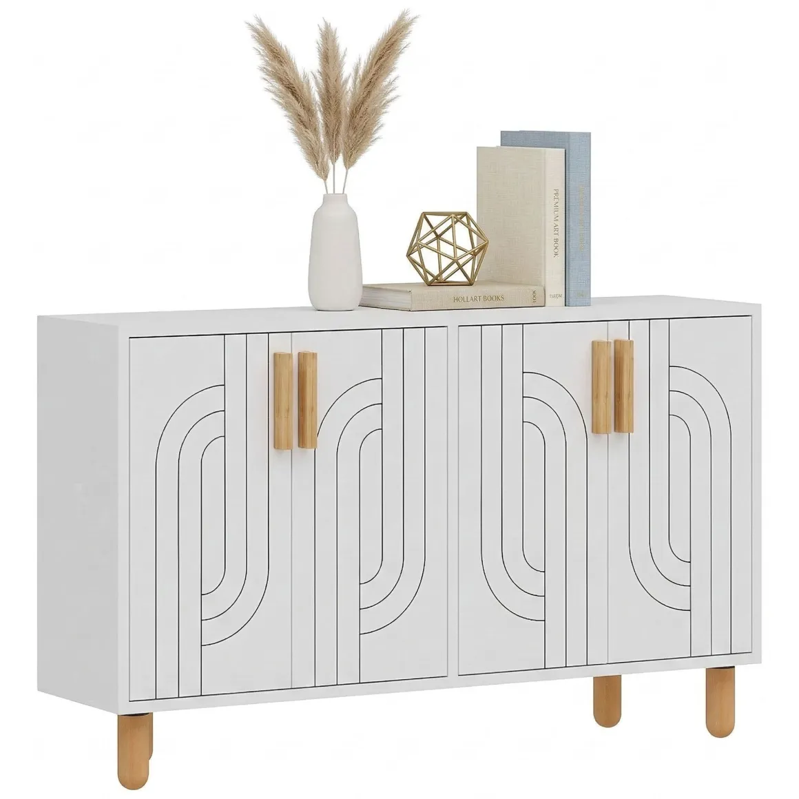 Madie|Credenze > Dmora Credenza Bianco Marrone Rovere 2 Ripiani 4 Vani 40x184x78h cm, 4 Ante - Chanute Marrone, Bianco Rovere