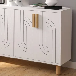 Madie|Credenze > Dmora Credenza Bianco Marrone Rovere 2 Ripiani 4 Vani 40x184x78h cm, 4 Ante - Chanute Marrone, Bianco Rovere