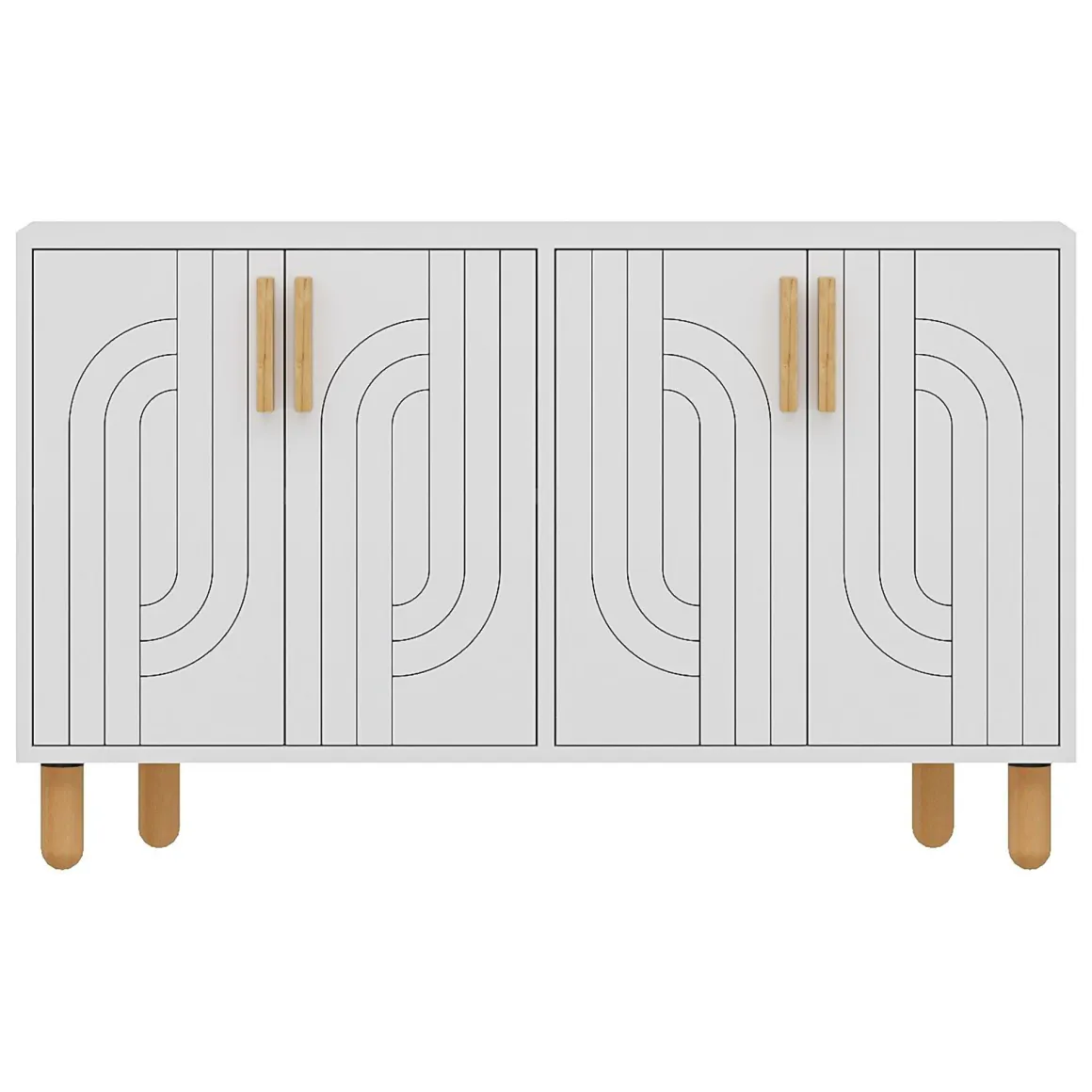 Madie|Credenze > Dmora Credenza Bianco Marrone Rovere 2 Ripiani 4 Vani 40x184x78h cm, 4 Ante - Chanute Marrone, Bianco Rovere