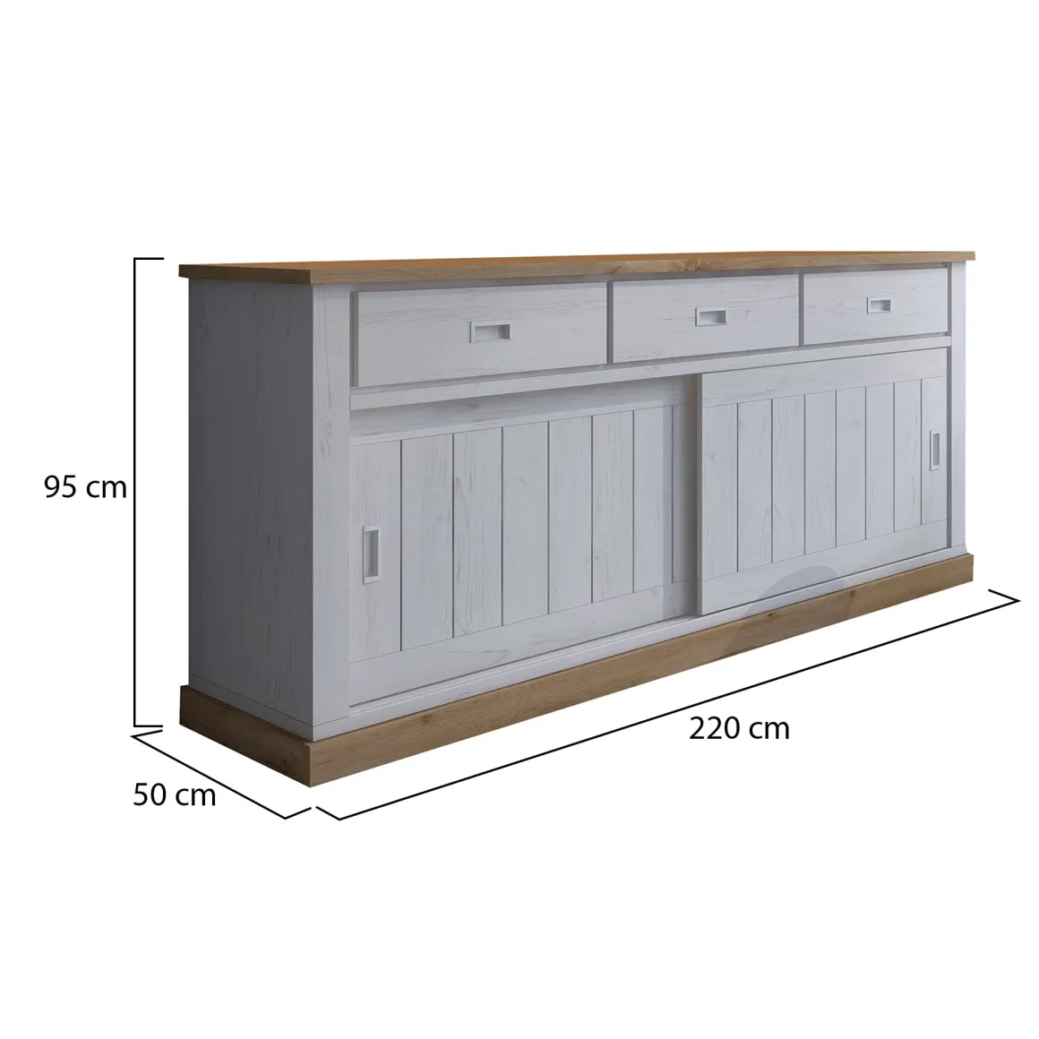 Madie|Credenze > Dmora Credenza Bianco Marrone Rovere 3 Cassetti un Ripiano 40x150x78h cm, Apertura Battente, Scorrevole - Cadillac Marrone, Bianco Rovere