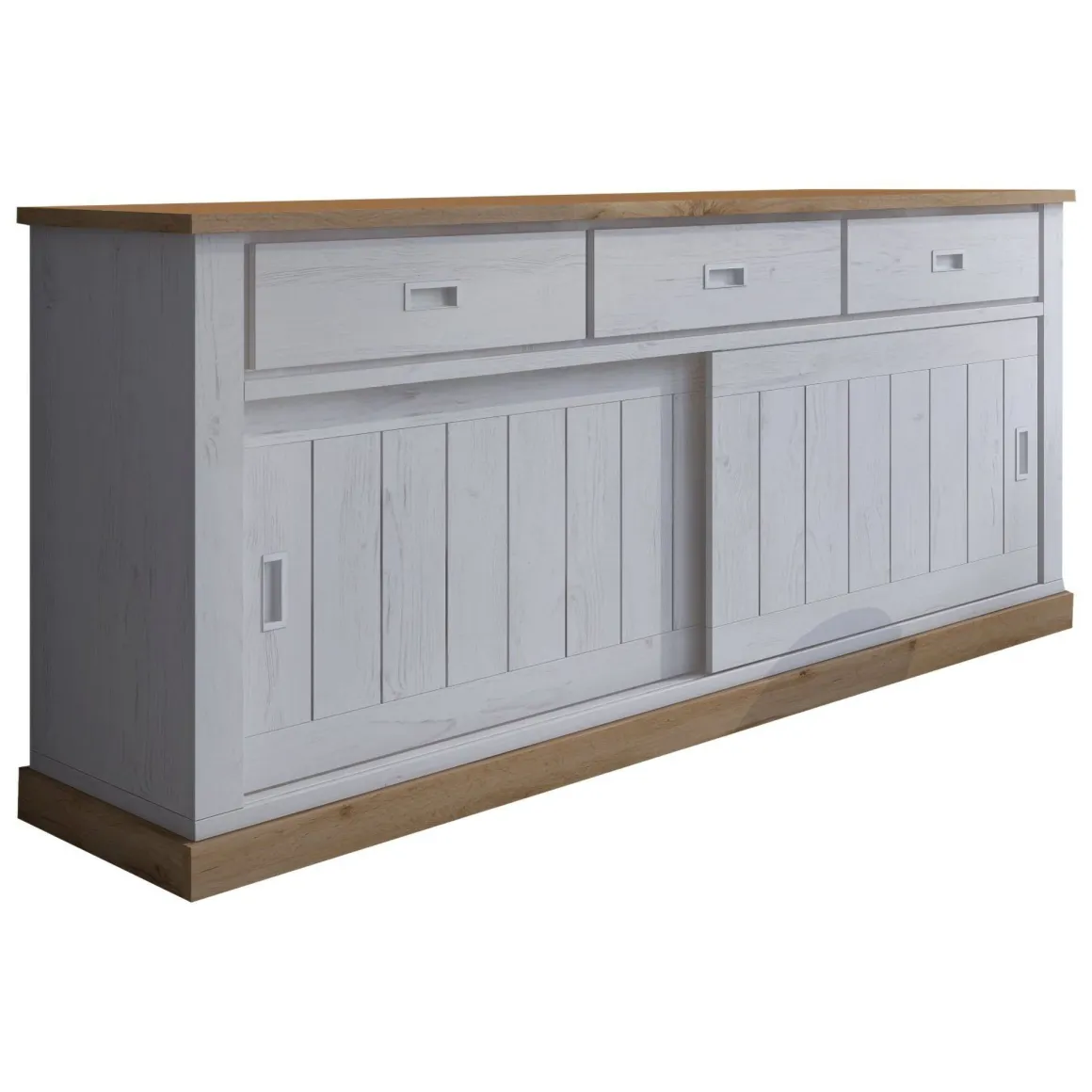 Madie|Credenze > Dmora Credenza Bianco Marrone Rovere 3 Cassetti un Ripiano 40x150x78h cm, Apertura Battente, Scorrevole - Cadillac Marrone, Bianco Rovere