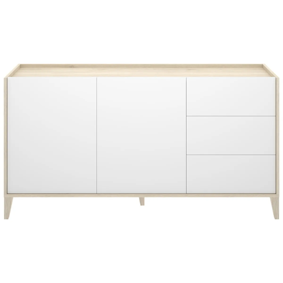 Madie|Credenze > Dmora Credenza Bianco Marrone Rovere 3 Cassetti un Ripiano 40x150x78h cm, Apertura Battente, Scorrevole - Cadillac Marrone, Bianco Rovere