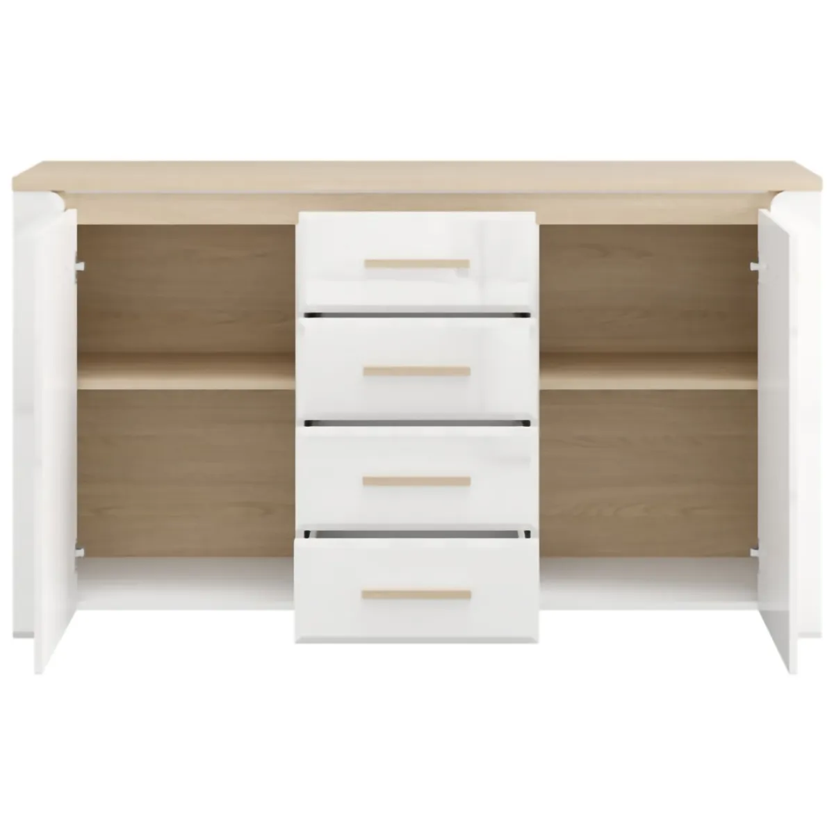 Credenze > Dmora Credenza Bianco Marrone Rovere 4 Cassetti 3 Ripiani 154x41x88h cm, Apertura Battente, Scorrevole - Barone Marrone, Bianco Rovere