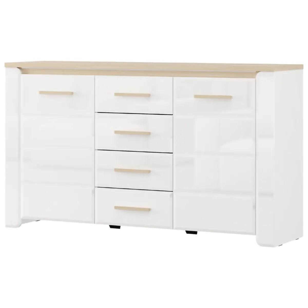 Credenze > Dmora Credenza Bianco Marrone Rovere 4 Cassetti 3 Ripiani 154x41x88h cm, Apertura Battente, Scorrevole - Barone Marrone, Bianco Rovere