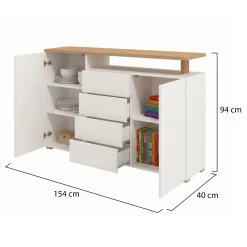 Madie > Dmora Credenza Bianco Marrone Rovere 4 Ripiani 6 Vani 43x81x138h cm, 3 Ante - Cleburne Marrone, Bianco Rovere