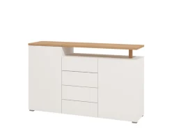 Madie > Dmora Credenza Bianco Marrone Rovere 4 Ripiani 6 Vani 43x81x138h cm, 3 Ante - Cleburne Marrone, Bianco Rovere