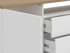 Madie > Dmora Credenza Bianco Marrone Rovere 4 Ripiani 6 Vani 43x81x138h cm, 3 Ante - Cleburne Marrone, Bianco Rovere