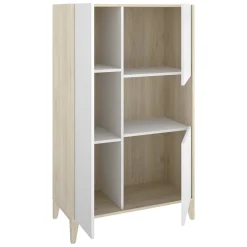 Madie > Dmora Credenza Bianco Marrone Rovere 4 Ripiani 6 Vani 43x81x138h cm, 3 Ante - Cleburne Marrone, Bianco Rovere