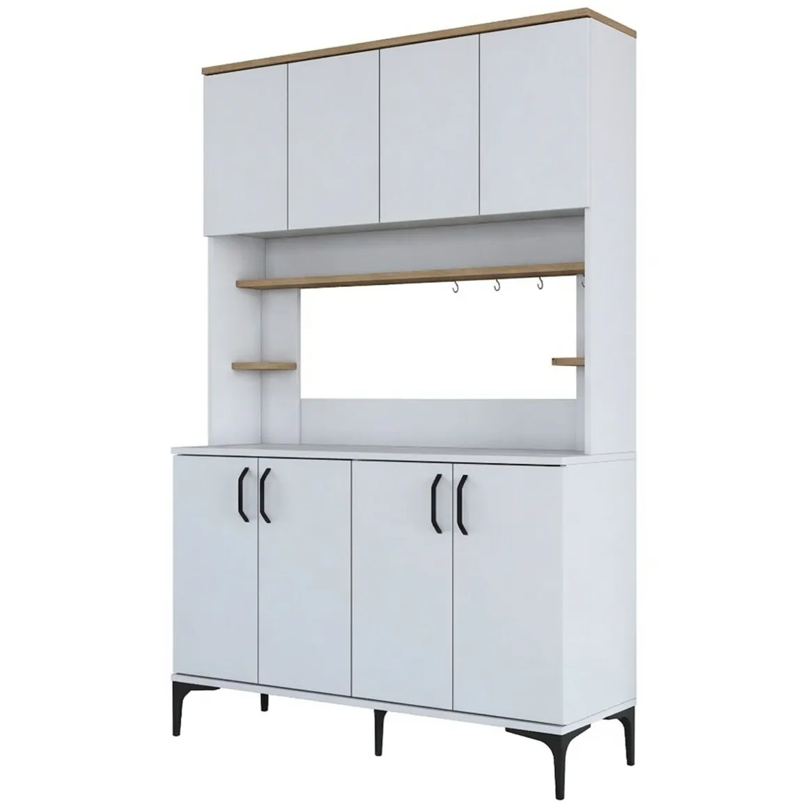 Credenza Bianco Marrone Rovere 4 Ripiani 8 Vani 120x40x187h cm, 8 Ante - Legnaro