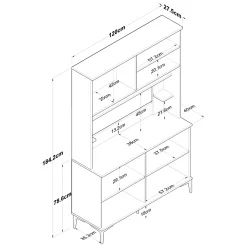 Madie > Dmora Credenza Bianco Marrone Rovere 4 Ripiani 8 Vani 180x40x79h cm, 4 Ante - Rottaro Marrone, Bianco Rovere