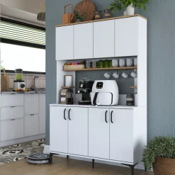 Madie > Dmora Credenza Bianco Marrone Rovere 4 Ripiani 8 Vani 180x40x79h cm, 4 Ante - Rottaro Marrone, Bianco Rovere