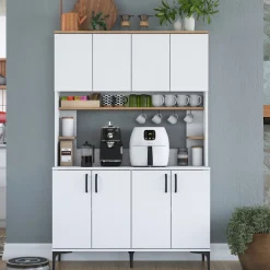 Madie > Dmora Credenza Bianco Marrone Rovere 4 Ripiani 8 Vani 180x40x79h cm, 4 Ante - Rottaro Marrone, Bianco Rovere