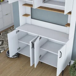 Madie > Dmora Credenza Bianco Marrone Rovere 4 Ripiani 8 Vani 180x40x79h cm, 4 Ante - Rottaro Marrone, Bianco Rovere