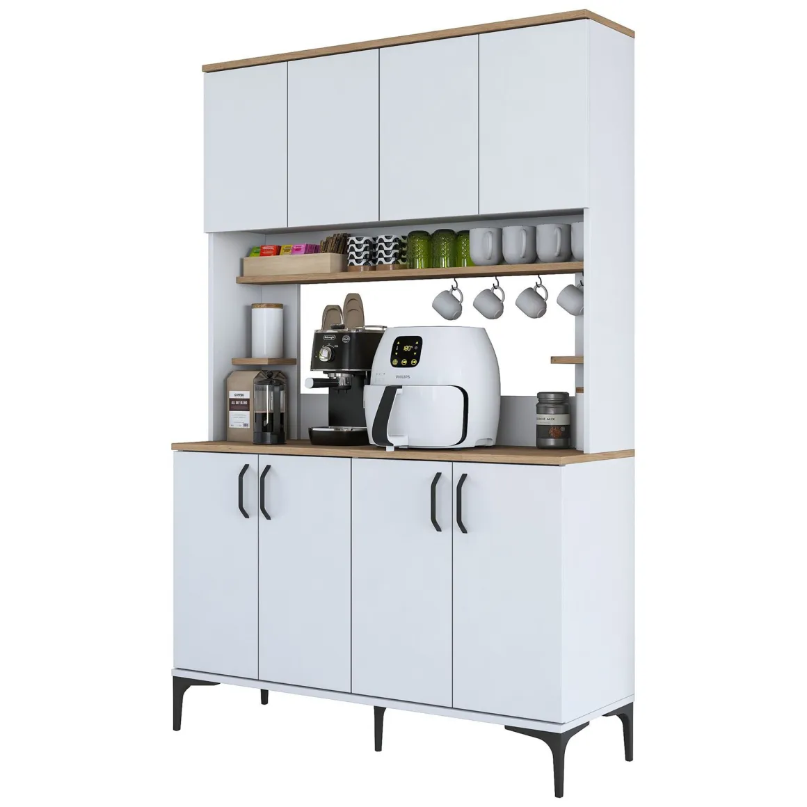 Madie|Credenze > Dmora Credenza Bianco Marrone Rovere Nodi 3 Cassetti 2 Ripiani 162x40x85h cm, Apertura Battente e Scorrevole - Ete Marrone, Bianco Rovere Nodi