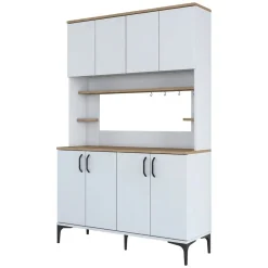 Credenza Bianco Marrone Rovere 7 Ripiani 8 Vani 120x40x184h cm, 8 Ante - Ceccano