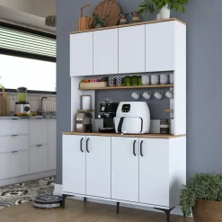 Madie|Credenze > Dmora Credenza Bianco Marrone Rovere Nodi 3 Cassetti 2 Ripiani 162x40x85h cm, Apertura Battente e Scorrevole - Ete Marrone, Bianco Rovere Nodi