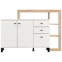 Credenza Bianco Marrone Rovere Nodi 3 Cassetti 5 Ripiani 145x35x101h cm, Apertura Battente, Scorrevole - Valiza