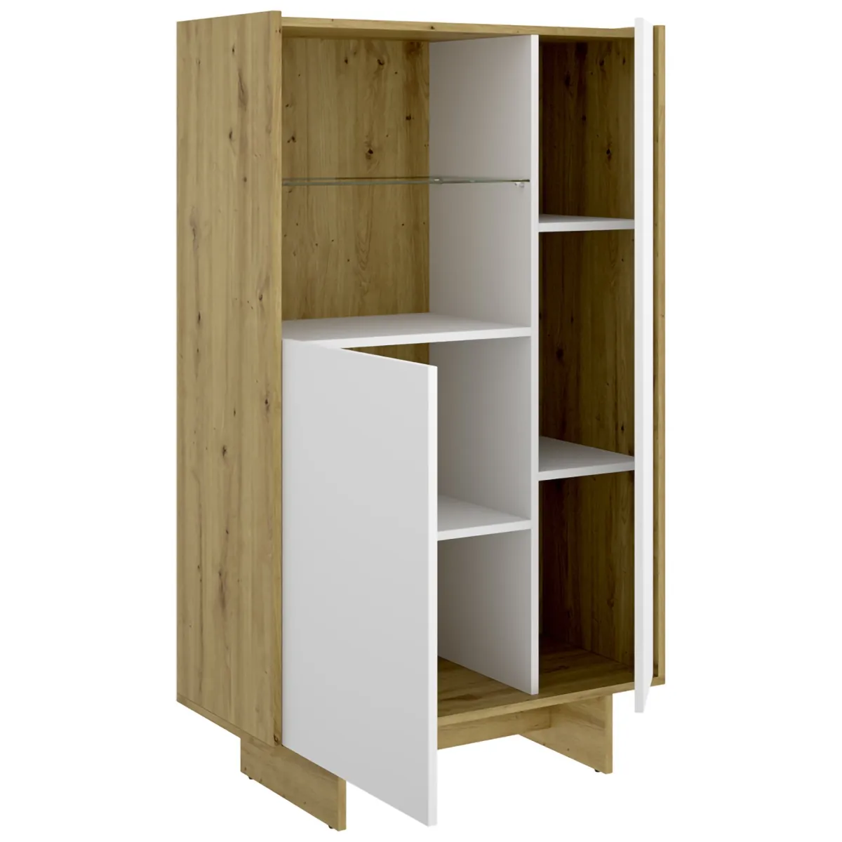 Madie > Dmora Credenza Bianco Marrone Rovere Nodi 4 Ripiani 6 Vani 30x81x138h cm, 2 Ante - Edgewood Marrone, Bianco Rovere Nodi