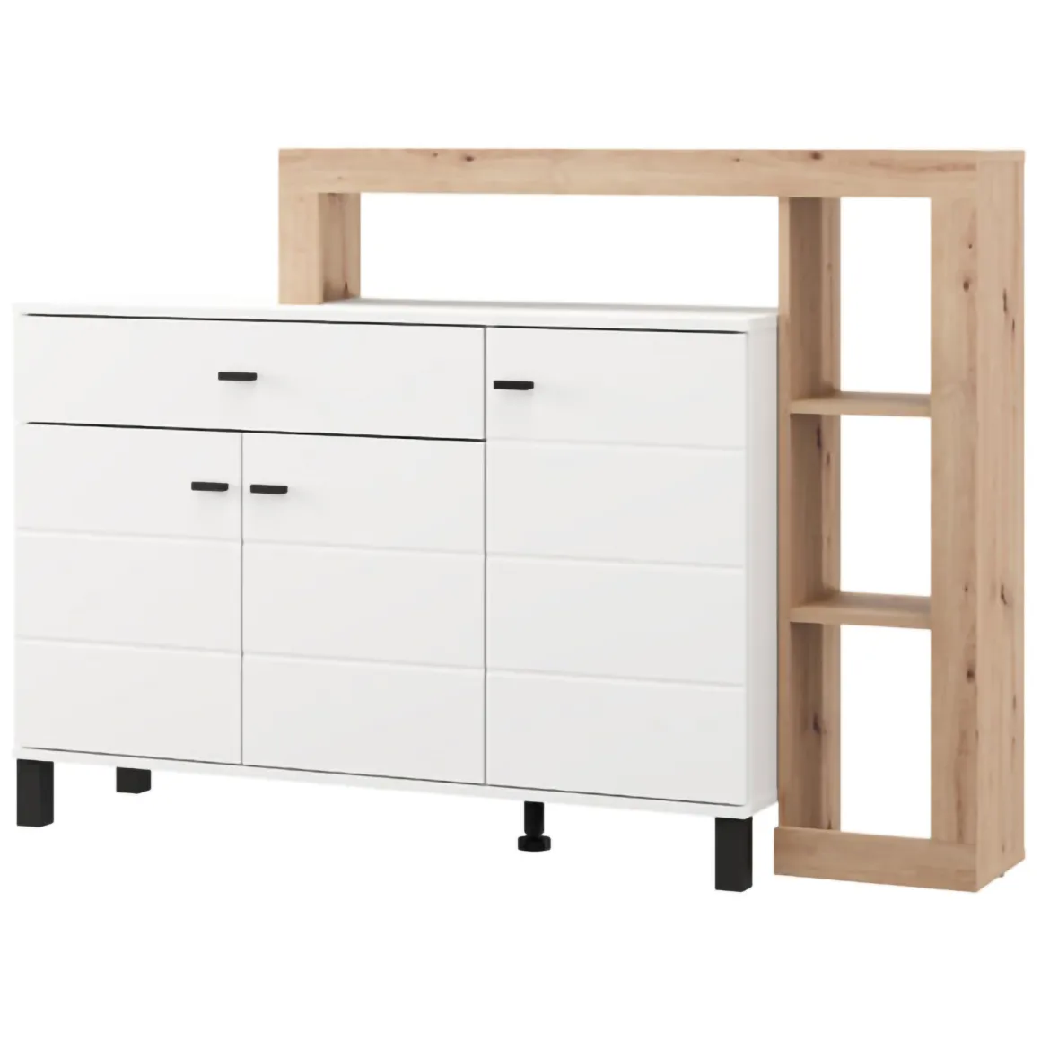 Credenza Bianco Marrone Rovere Nodi 5 Ripiani un Cassetto 145x35x101h cm, 3 Ante - Piriap