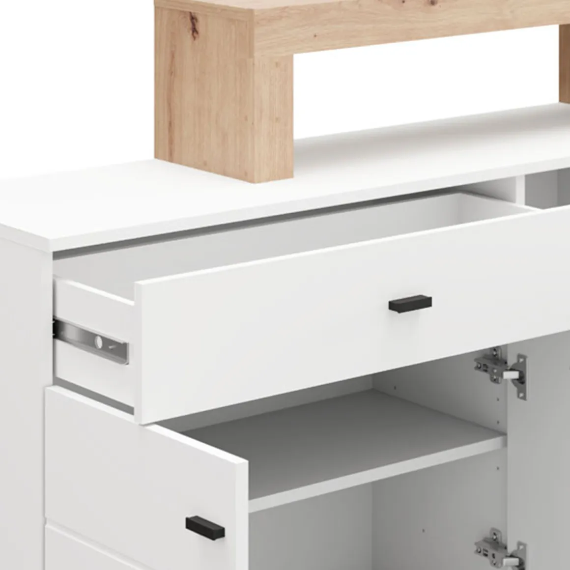 Credenza Bianco Marrone Rovere Nodi 5 Ripiani un Cassetto 145x35x101h cm, 3 Ante - Piriap