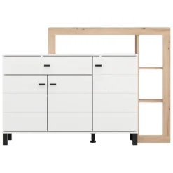 Credenza Bianco Marrone Rovere Nodi 5 Ripiani un Cassetto 145x35x101h cm, 3 Ante - Piriap