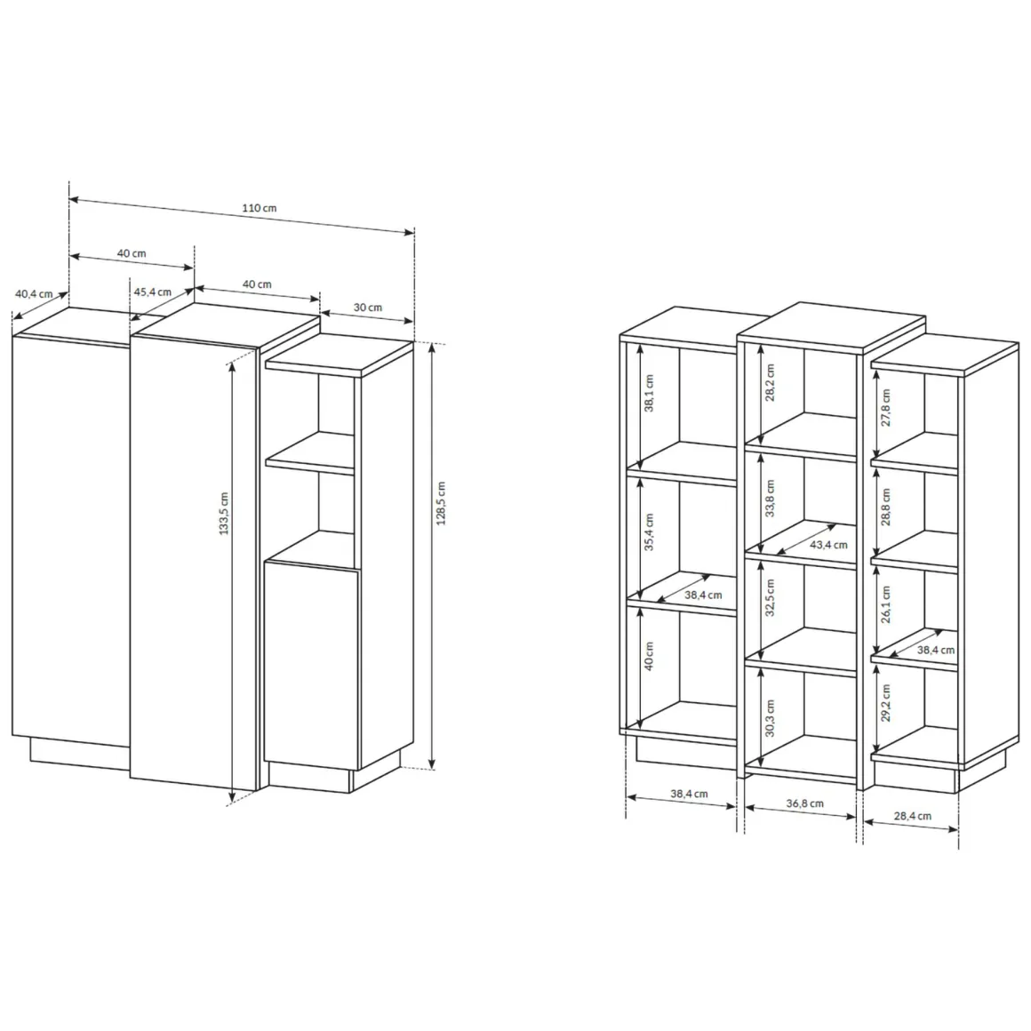 Madie|Credenze > Dmora Credenza Bianco Marrone Rovere Nodi un Cassetto 2 Ripiani 119x33x80.5h cm, Apertura Battente e Scorrevole - Sanza Marrone, Bianco Rovere Nodi