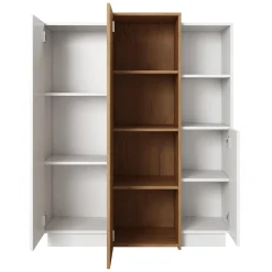 Madie|Credenze > Dmora Credenza Bianco Marrone Rovere Nodi un Cassetto 2 Ripiani 119x33x80.5h cm, Apertura Battente e Scorrevole - Sanza Marrone, Bianco Rovere Nodi