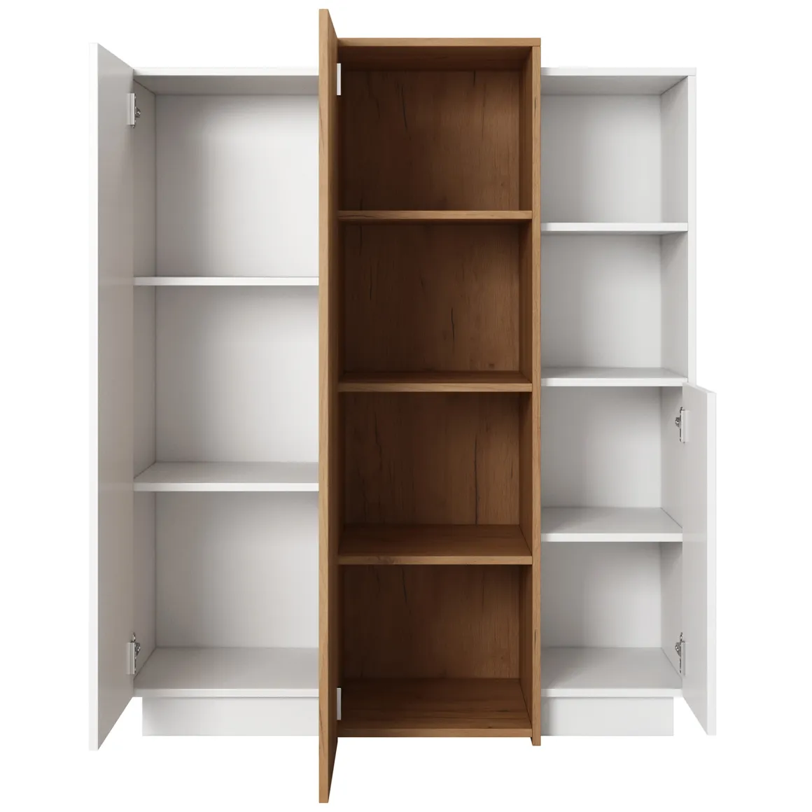 Madie|Credenze > Dmora Credenza Bianco Marrone Rovere Nodi un Cassetto 2 Ripiani 119x33x80.5h cm, Apertura Battente e Scorrevole - Sanza Marrone, Bianco Rovere Nodi