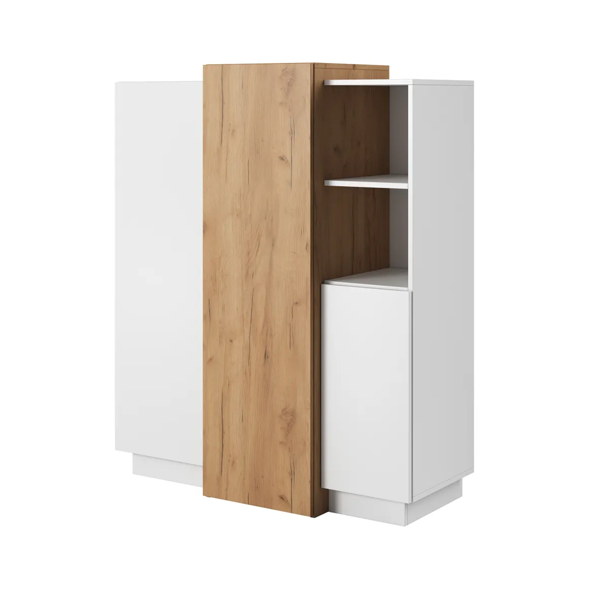 Madie|Credenze > Dmora Credenza Bianco Marrone Rovere Nodi un Cassetto 2 Ripiani 119x33x80.5h cm, Apertura Battente e Scorrevole - Sanza Marrone, Bianco Rovere Nodi