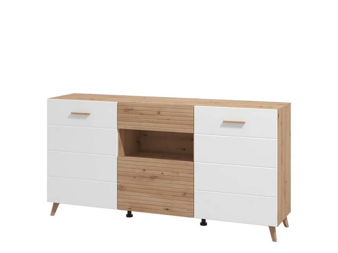 Credenza Bianco Marrone Rovere Nodi un Cassetto 3 Ripiani 173x41.5x87.5h cm, Apertura Battente, a Ribalta, Scorrevole - Morlupo