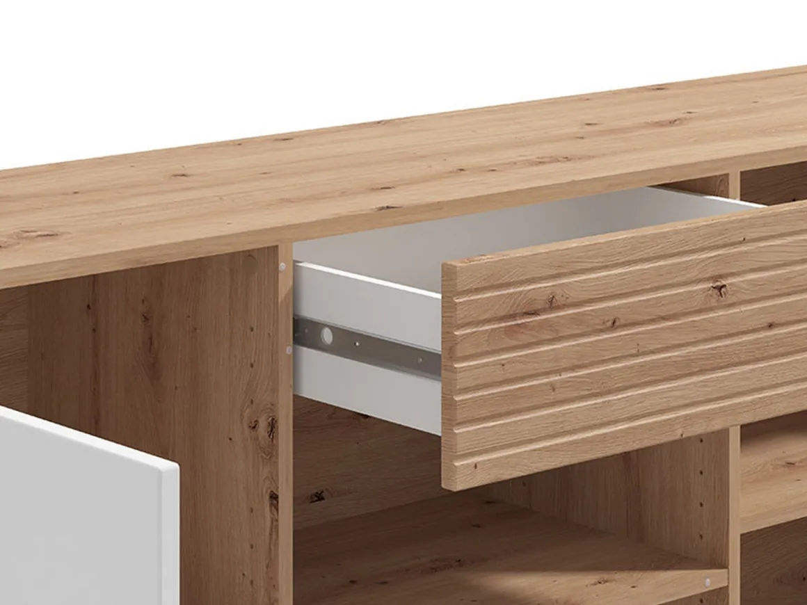 Credenza Bianco Marrone Rovere Nodi un Cassetto 3 Ripiani 173x41.5x87.5h cm, Apertura Battente, a Ribalta, Scorrevole - Morlupo
