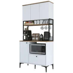 Credenza Bianco Marrone Rovere un Cassetto 2 Ripiani 90x38x184h cm, Apertura Battente, Scorrevole - Rapone