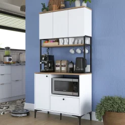 Credenza Bianco Marrone Rovere un Cassetto 2 Ripiani 90x38x184h cm, Apertura Battente, Scorrevole - Rapone