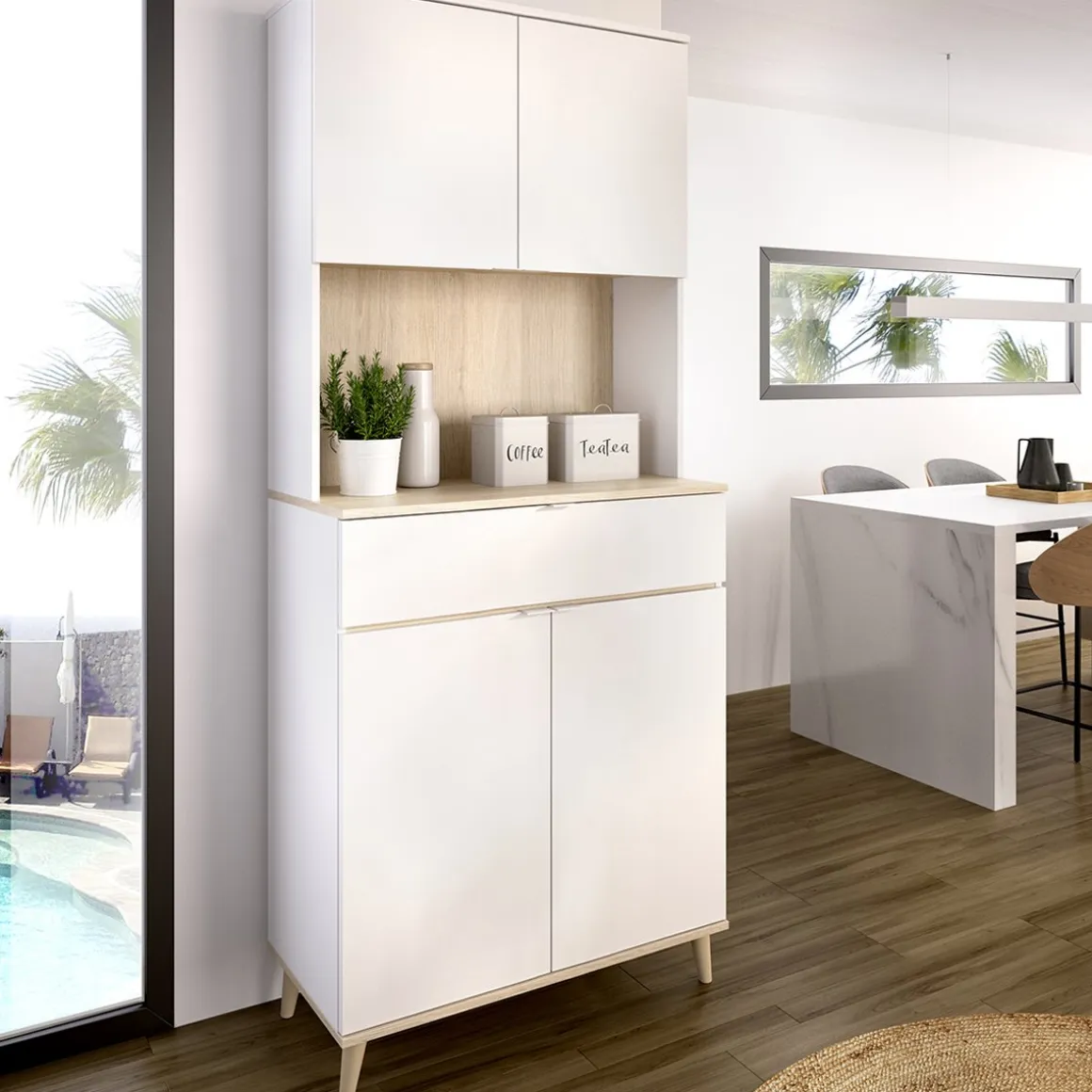 Credenza Bianco Marrone Rovere un Cassetto 4 Ripiani 40x60x191h cm, Apertura Battente, Scorrevole - Findlay